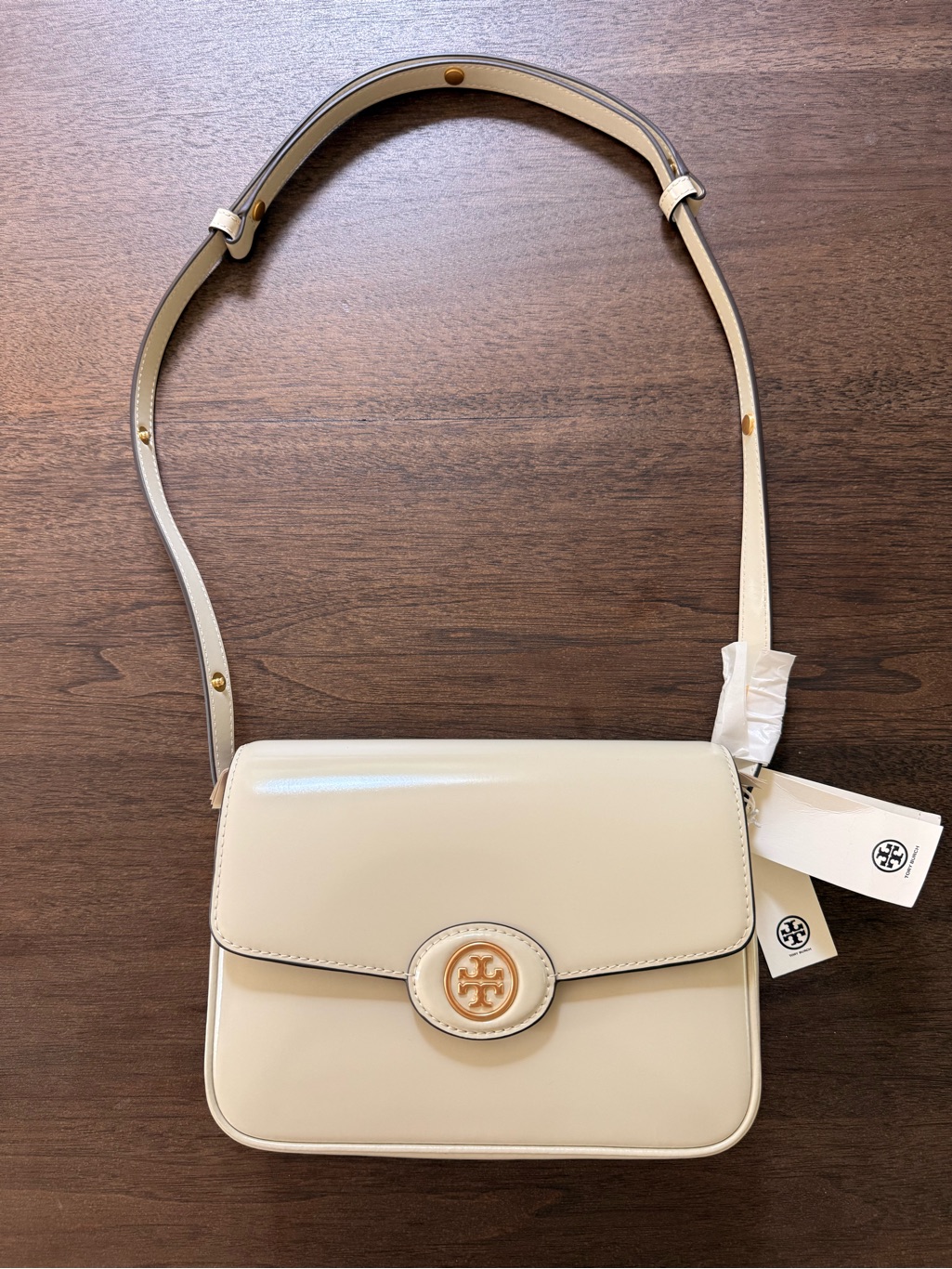 Nwt Tory Burch Robinson Spazzolato Convertible Shoulder Bag - Ivory Cream